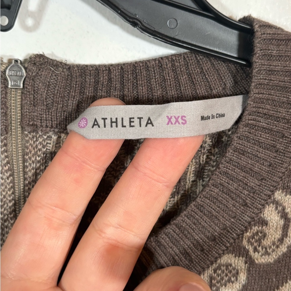 Athleta Jacquard Sweater Dress Brown Beige Knit Pattern XXS - Picture 3 of 10